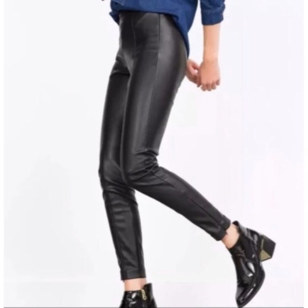 Zara Faux Leather Skinny Pants Zip Ankle Black -- Large